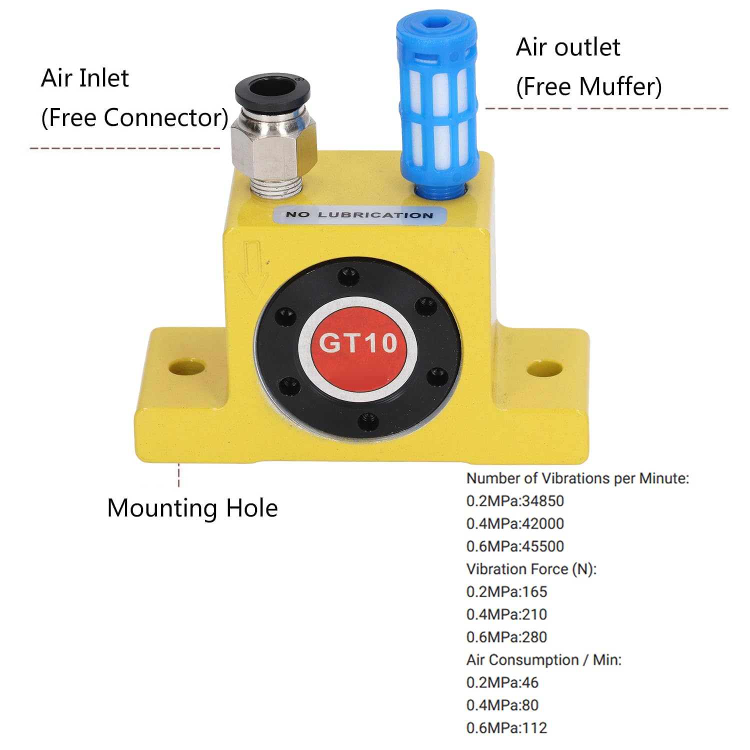 Vibrateur Pneumatique À Turbine Gt10, Vibrateur Industriel Silencieux 1/8", Vibrateur Pneumatique À Turbine en Alliage D'Aluminium G1/8In, Vibrateurs À Faible Bruit Et Haute Puissance de Vibration