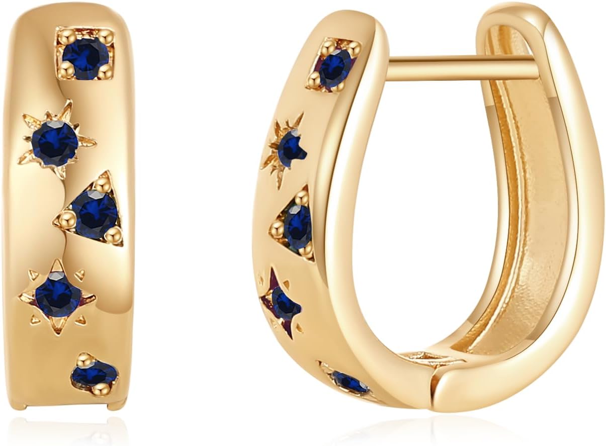 Chunky Gold Cubic Zirconia Hoop Earrings for Women Trendy,Colorful Gold CZ Statement Earrings,Crystal Geomertic Earrings Jewelry Party