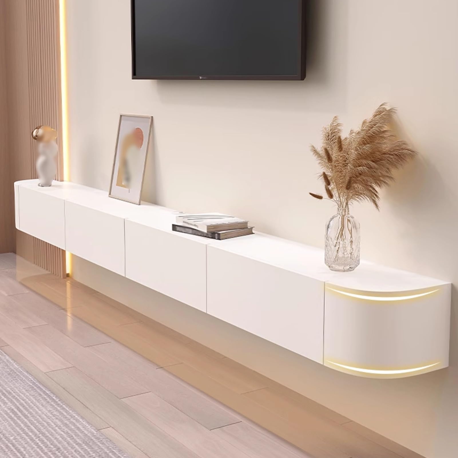 Nowoczesna pływająca szafka pod telewizor z dużą szufladą do przechowywania naścienna jednostka rozrywkowa do salonu i biura elegancka 220 cm biała podstawka pod telewizor stylowa konsola