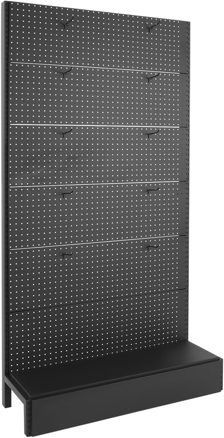 Pegboard Display Stand, 3x5.8 Feet Gondola Retail Shelving Wall Display Freestanding Metal Pegboard Shelf with 10 Hooks, Standing Peg Board Display Rack for Retail, Supermarkets, Homes