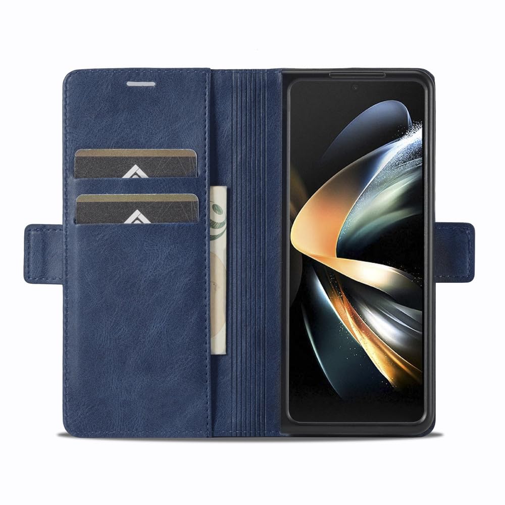 Funda de Cuero para Samsung Galaxy Z Fold 5 4 3 Fold5 Fold4 Fold3 Tarjetas Protectoras con Tapa magnética Funda para teléfono con Billetera, Azul, para Samsung Galaxy Z Fold 4