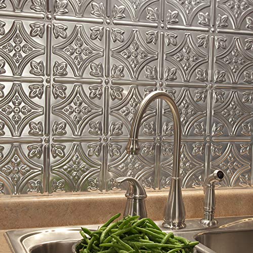 Fasäde Traditional Style/Pattern 1 Decorative Vinyl Backsplash 15 Sq Ft Kit In Brushed Aluminum #TOP1