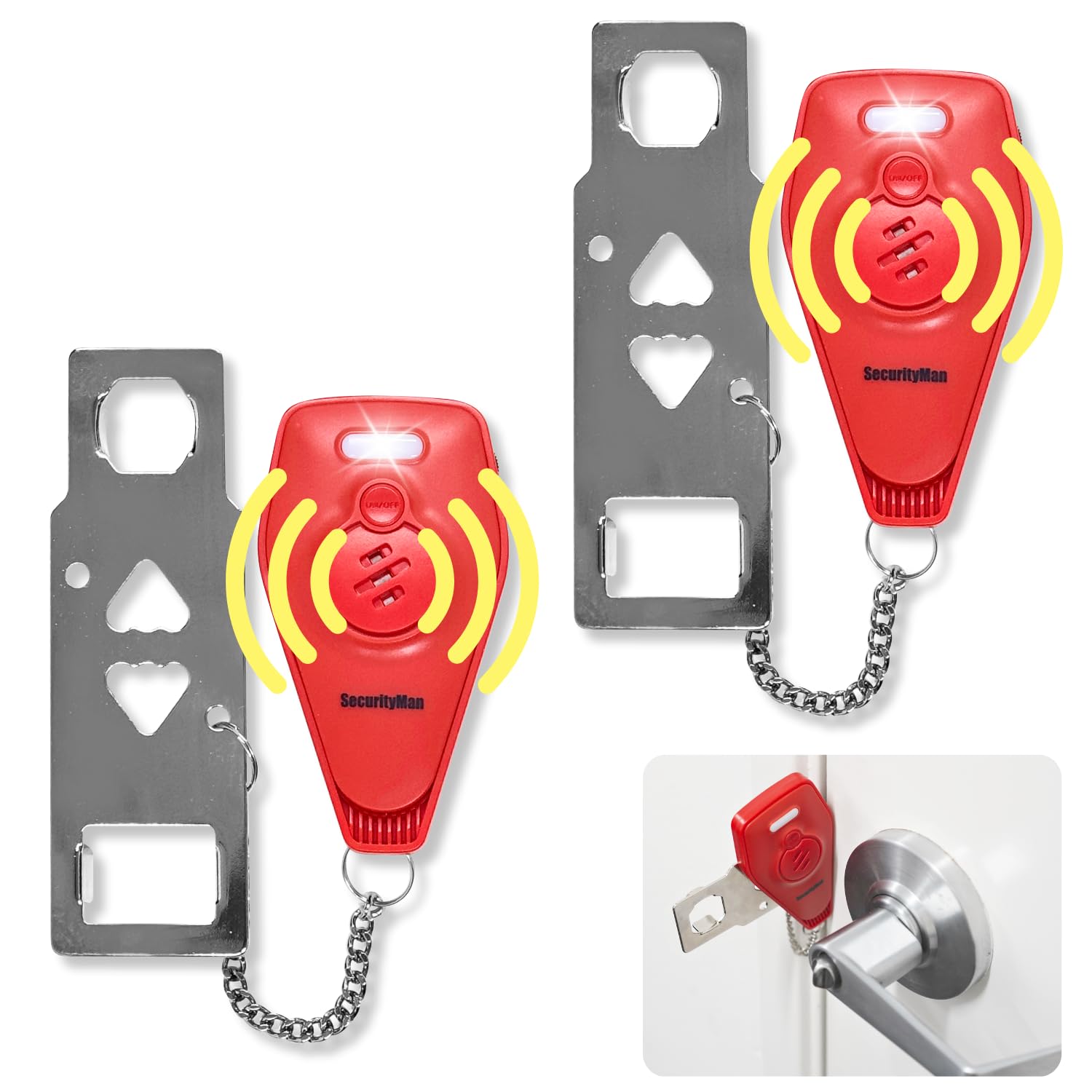 Securityman Portable Door Lock with Alarm (2 Pack) | Hotel Door Locks for Travelers Security | Loud 130dB Door Security Device for Hotel Room,