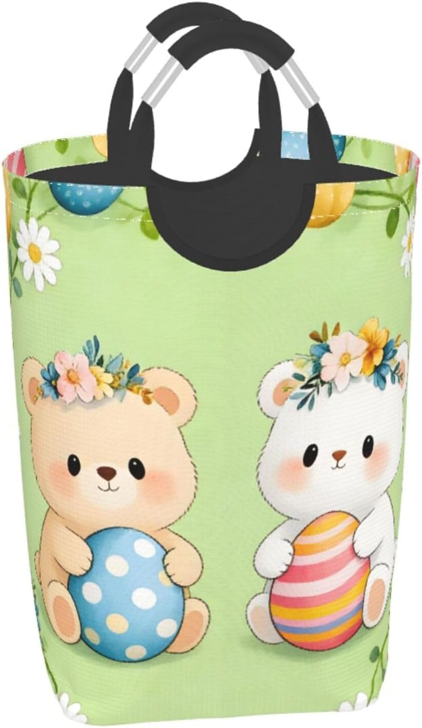 Floral Easter Charm Foldable Dirty Laundry Bag, Waterproof Oxford Fabric With Pe Board Base, 50l Capacity For Home & Travel