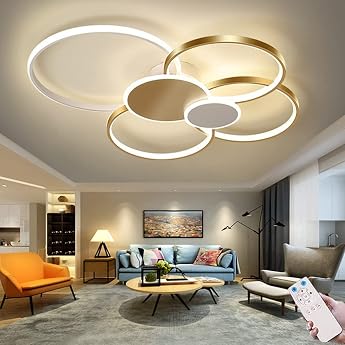 Dimmable Ceiling Light LED Living Room Ceiling Light with Remote Control Ceiling Light Creative Circle Design Metal Ceiling Light Bedroom Kitchen Dining Room Office Ceiling Light [Energy Class A]