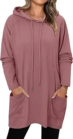 KISSMODA Women Hoodies Dress Long Sweatshirts Dress Raglan Sleeves Oversized Sweatshirts with Pocket 2025 Fall Winter Trendy