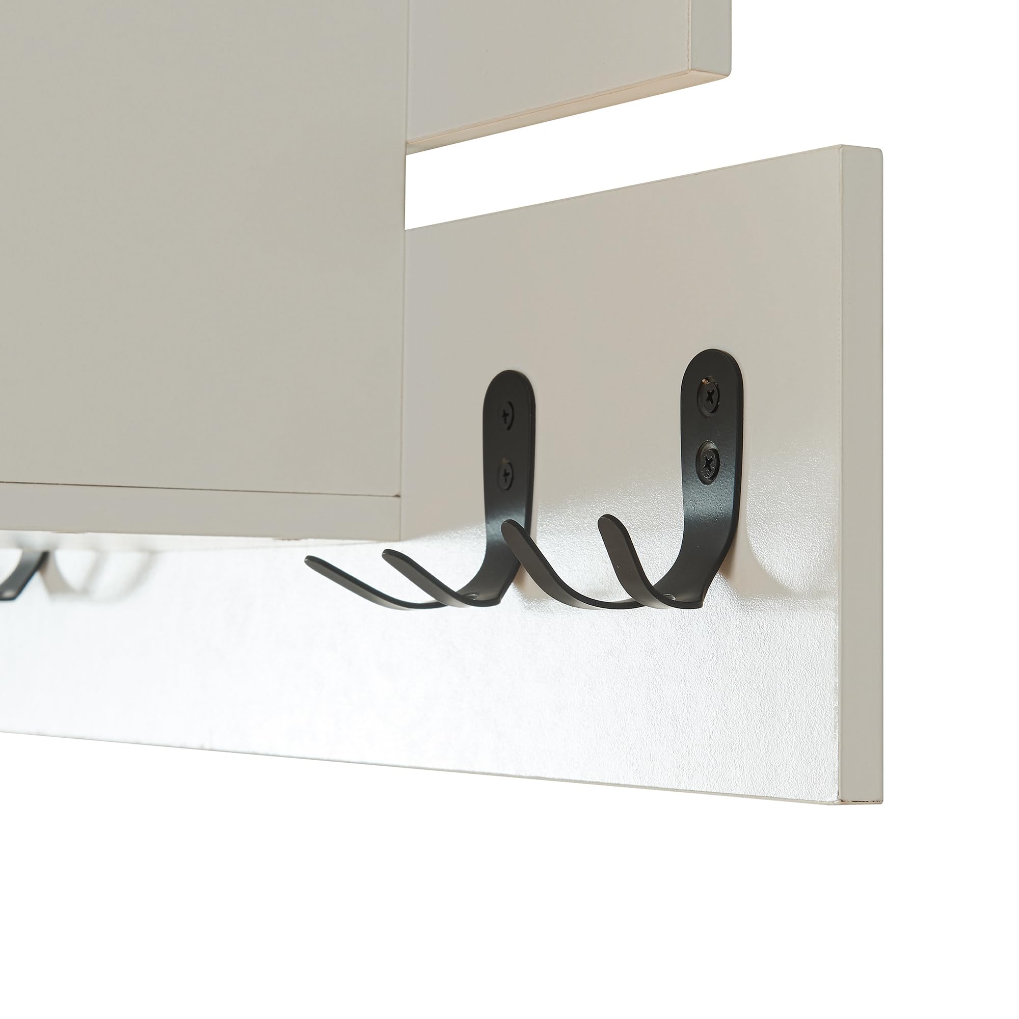 [en.casa] Perchero Mural Vänd con 6 Ganchos Dobles Perchero de Entrada Mueble Recibidor con Compartimento Abierto 32 x 60 x 14 cm - Blanco
