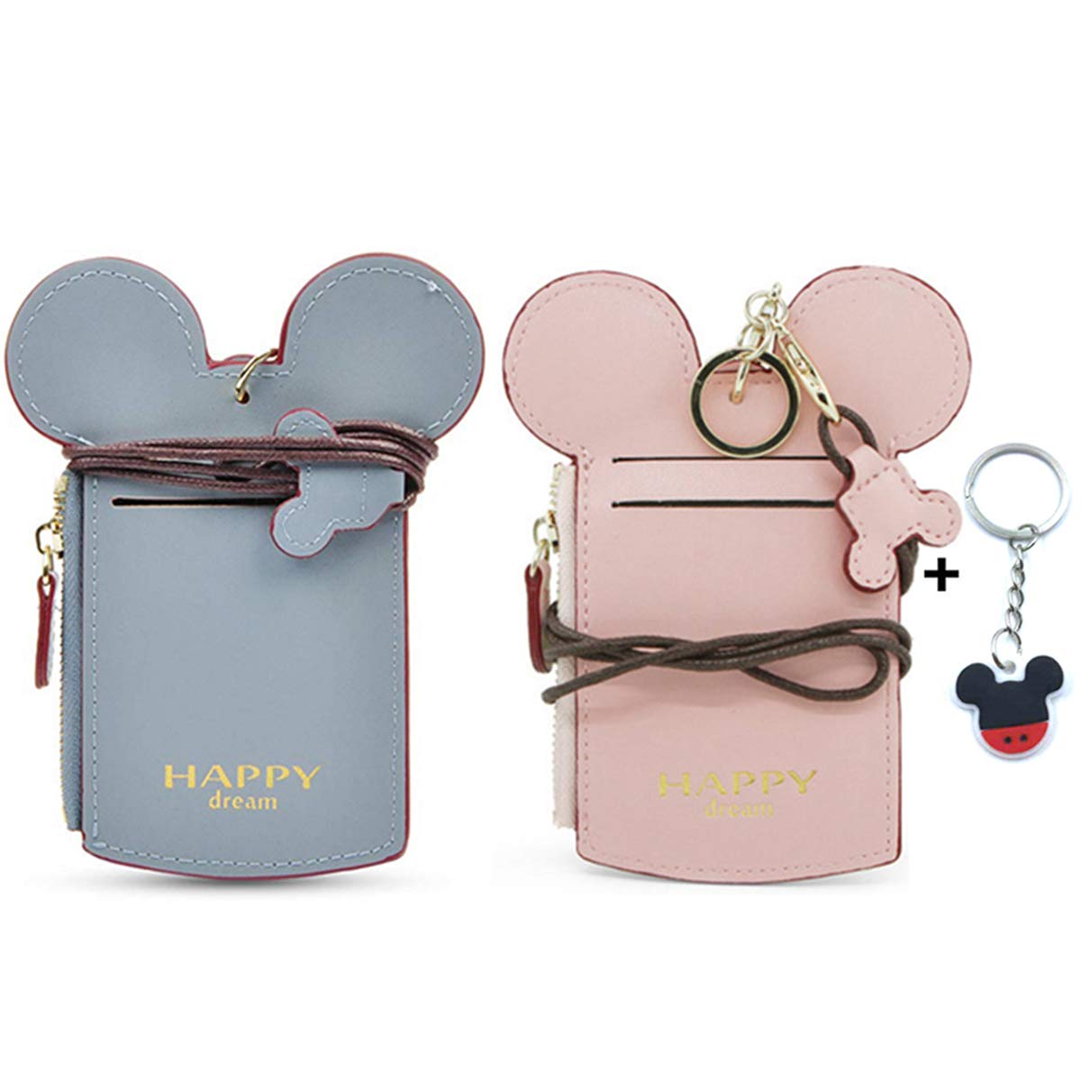 YIEASDATravel Neck Pouch, Cute Small Fashion Student ID Card Case Holder Coin Wallet Purse for Women/Girls/Children (Pink+Blue)