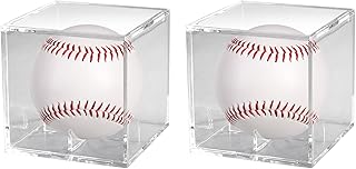 Binggoto 2 Pack Baseball Display Case,UV Protected Acrylic Cube Baseball Holder Square Clear Box Memorabilia Display Box - Fits Official Size Ball
