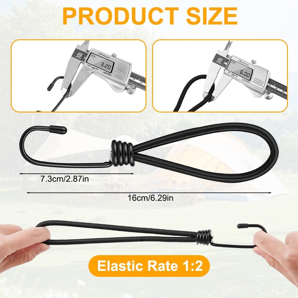 25 Pieces Tarpaulin Tensioners with Hooks, 15 cm Elastic Short Hooks, Universal Tensioners for Fixing Tarpaulins, Camping, Luggage, Trailers