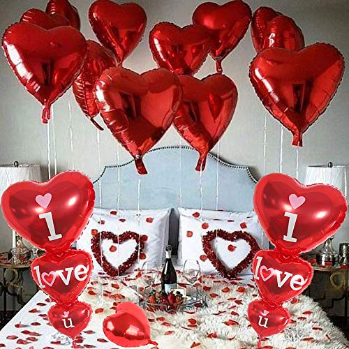 Red Heart Balloons 20 Heart Shaped Balloons + 1 I Love U Heart Foil Balloons For Valentines Day Wedding Anniversary Party Decorations #TOP20