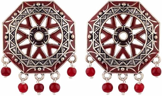Voylla Rangabati Pink Beads Disc Earrings For Women's & Girl's
