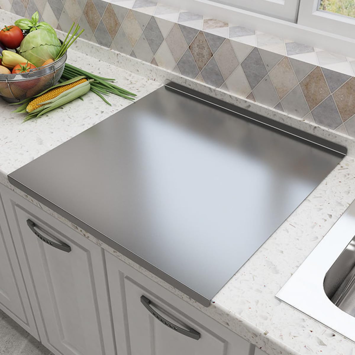 Tagliere da Cucina Antiaderente e Resistente Multiuso in Acciaio Inossidabile per Frutta e Impasti, per Uso Domestico in Cucina