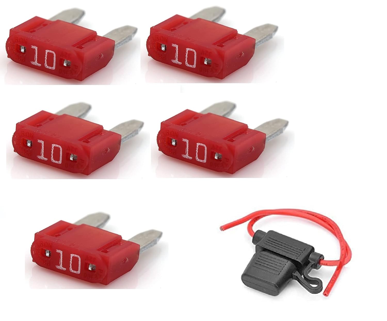 PANISTHA 5 Pieces 10 Amp Mini Blade Fuse with 1 Pcs Waterproof Inline
