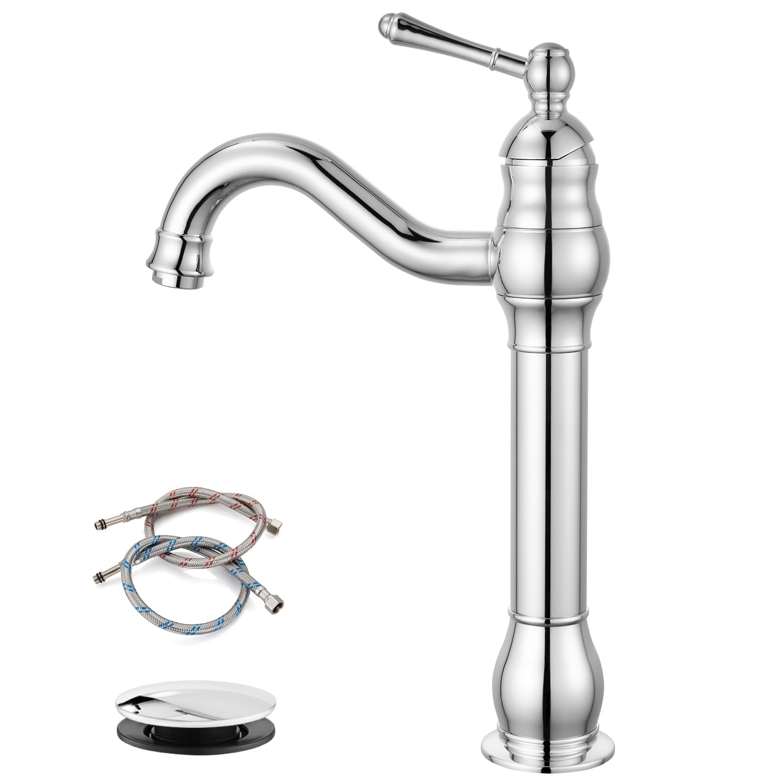 gotonovo Badezimmer-Wasserhahn, poliertes Chrom, Einhandmischer, Waschtischmischer, 360° drehbar, mit Pop-Up-Ablauf, hoher Auslauf, Einloch-Deckmontage