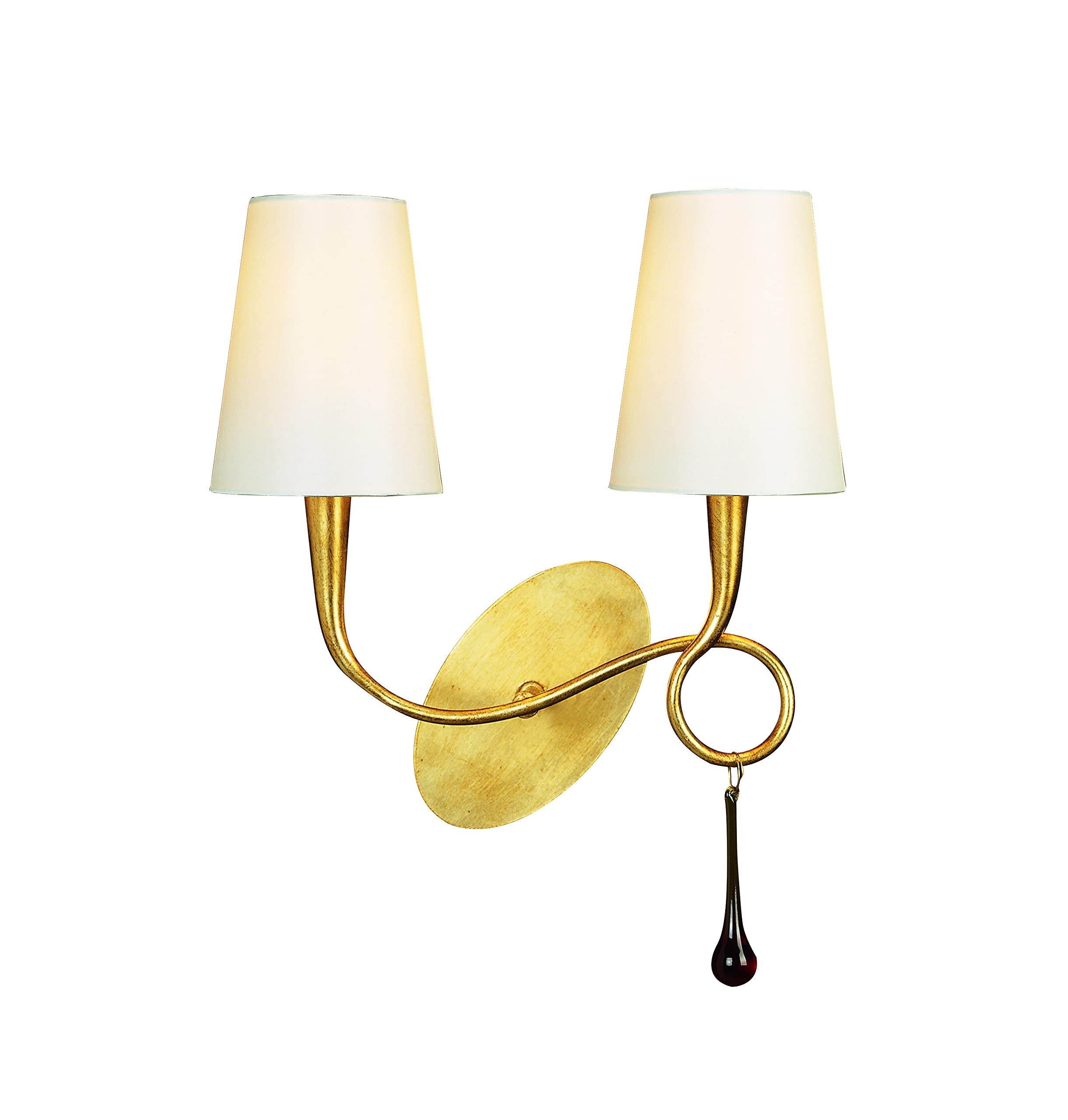 Mantra Iluminación. Modelo PAOLA. Aplique doble de pared fabricado en metal, cristal y tela acabado en color dorado