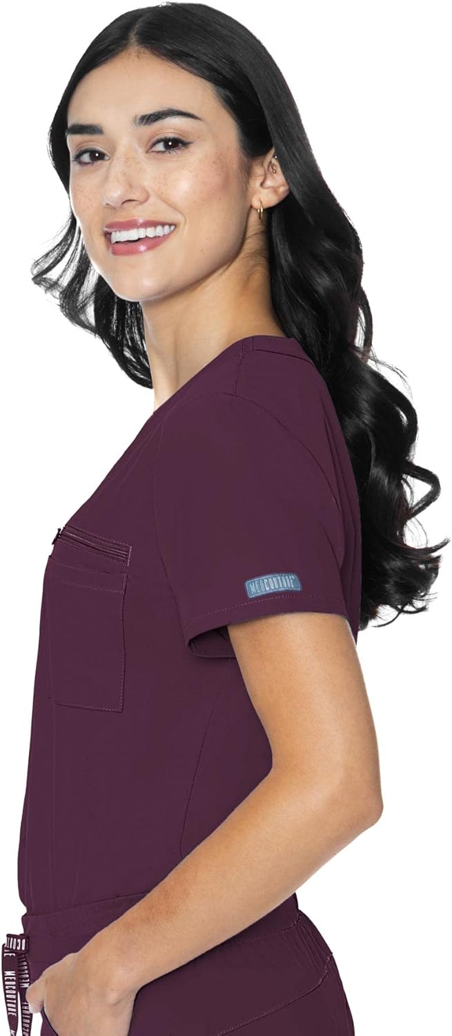 Med Couture V-Neck Chest Pocket Top, Modern Classic Fit, Moisture Wicking, Ultra Soft with 360° Stretch, SPF 50-8482 - Image 3