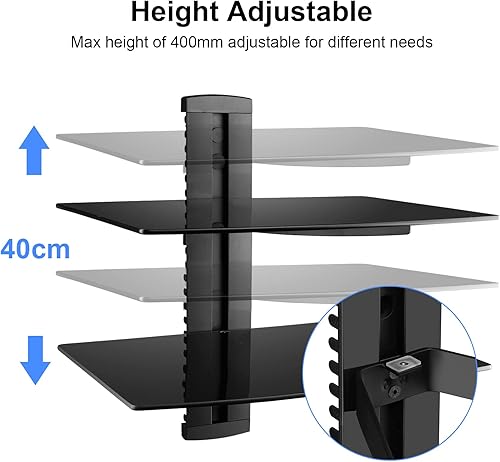 Miniatura 5 de Suptek Estantes flotantes de cristal, soporte de pared para TV con estante para reproductor de DVD  PS4  Cajas de cable  Consolas de juegos  Sky Box