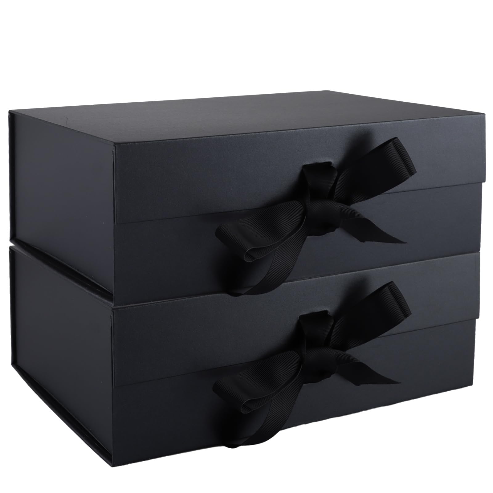 ASelected 2Pc Black Magnetic Gift Box - 32.2x23x10.5CM Medium Luxury Box with Magnetic Lids and Silk Ribbon - Specially Designed Paper Wedding Favor Boxes, Party Favor Boxes