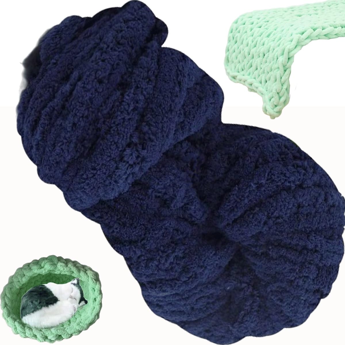 Chunky Wool Yarn 250g × 1,2,5,10, Knitting Wool Yarn Coarse Yarn Knitting Yarn for Crochet, 2cm Soft Chunky Yarn for Yarn Projects Making Bags Hats Blankets Pillow Cushion Cat Bed(6#,2 roll(500g))