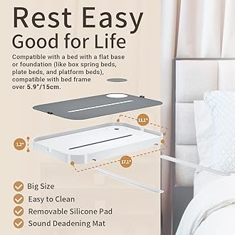 KIWIFOTOS Bedside Shelf for Bed Bedside Table Under Mattress Bedroom Organizer Bed Storage Nightstand Rack Bedside Tray for Box Spring Bed/Plate Bed/Platform Bed/Dorm Bed
