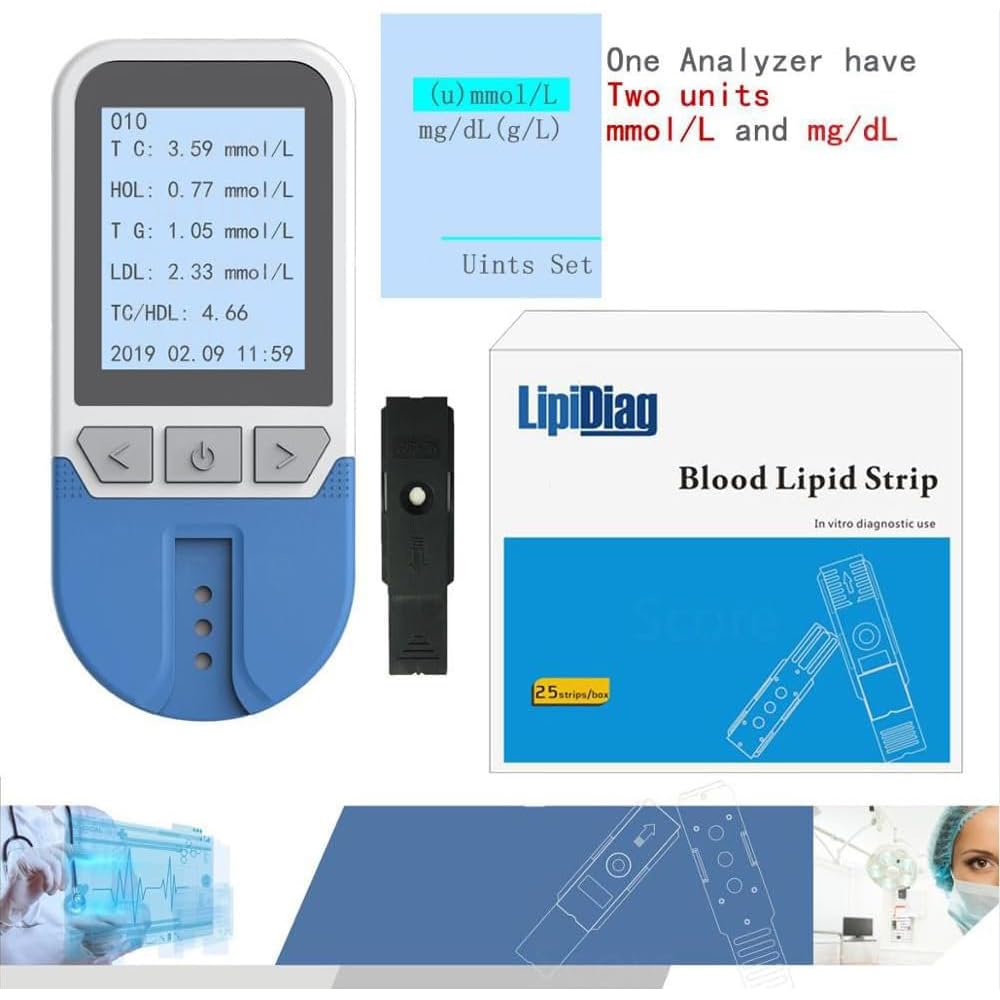 Misuratore Di Colesterolo, Analizzatore Di Lipidi, 5 In 1 TC TG HDL LDL + 25 Strisce Reattive, 500 Gruppi Di Archiviazione Dati, 5 Indicatori Di Misurazione, Risultati Rapidi, Per La Casa Usa
