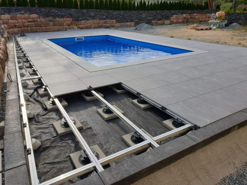 Gartenwelt Riegelsberger Premium Aluminium Montagesystem-Set für Keramik-, Stein-, Betonplatten Komplett-Set Made IN Germany Höhe: 3,5 cm Fläche 5 m² Plattenformat 60x60 cm