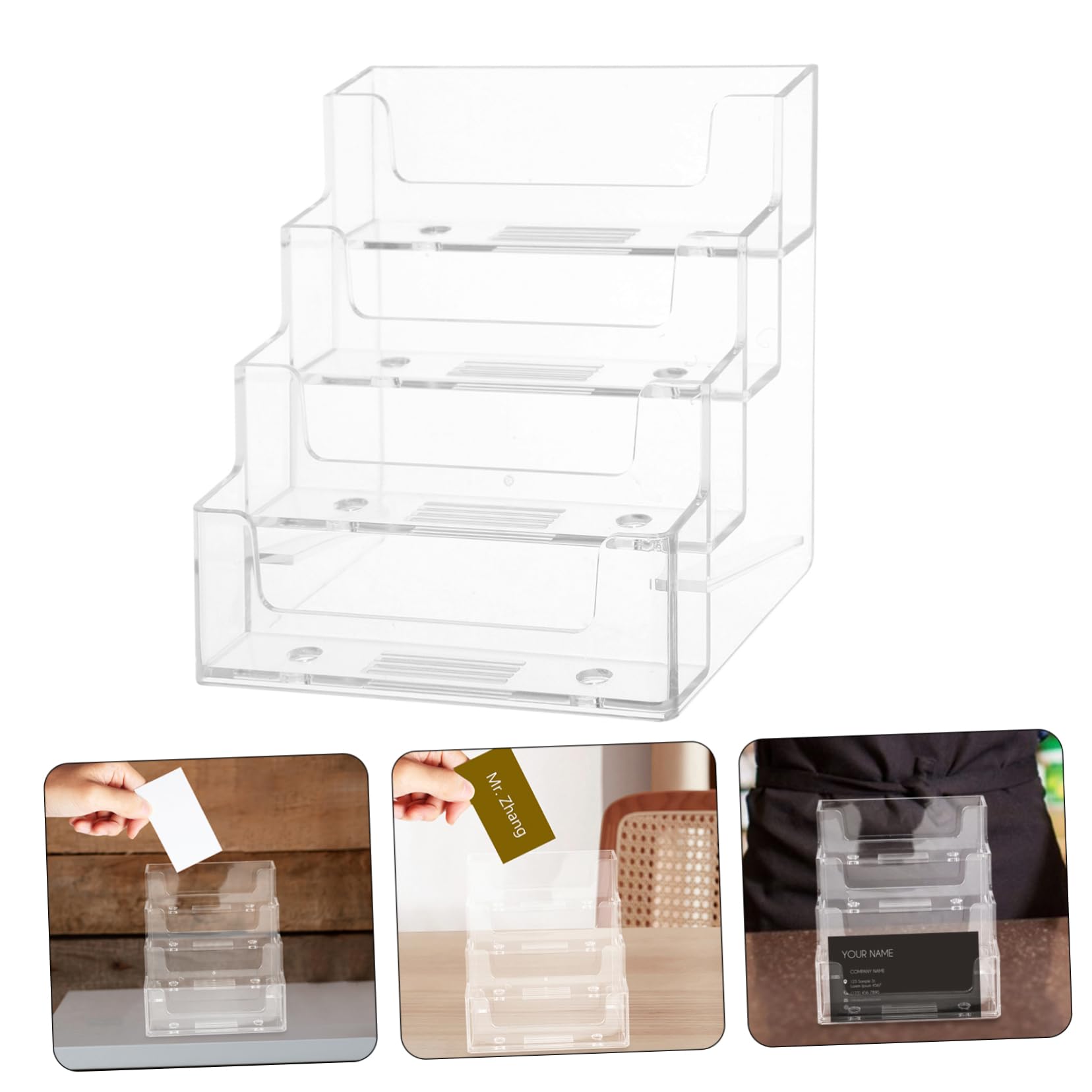 SHINEOFI 3pezzi Scatola Porta Biglietti Da Visita Trasparente Organizer Per Biglietti Da Visita Supporto Stabile e Robusto Per Ufficio e Casa Design Elegante e Funzionale Accessorio
