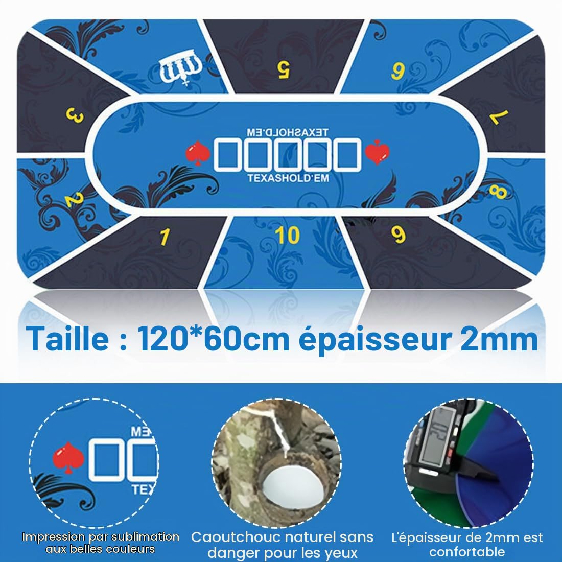 Tapis de Poker, Texas Holdem pour sa Propre Table de Poker, Tapis Table de Poker, Tapis de Cartes à Jouer (120 * 60 cm)