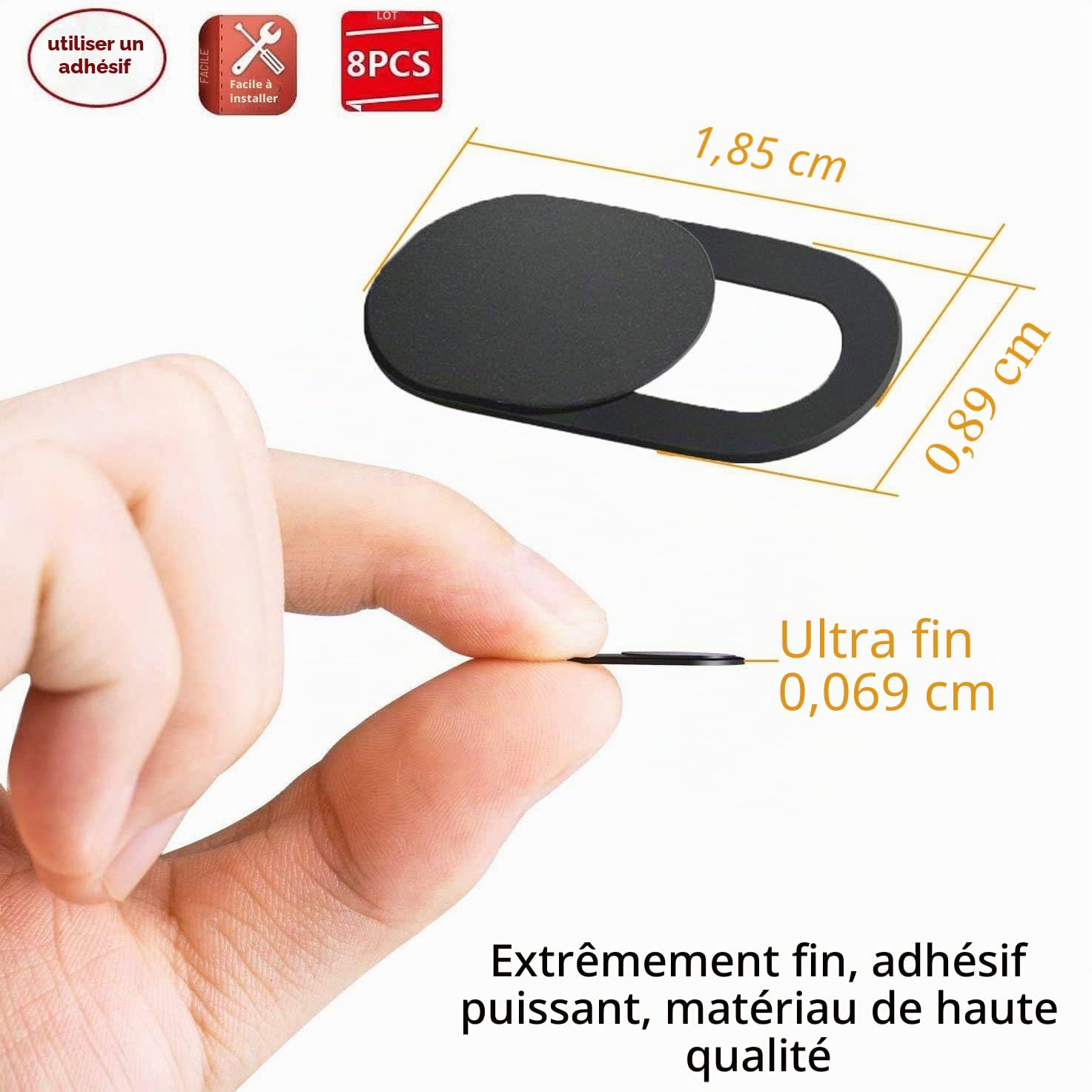 ivoler Pack de 3 Cache Webcam, Webcam Cover Autocollant Coulissant Couverture de Caméra Frontale Ultrafin pour Laptop, PC,Smartphones, Tablettes,Noteboook Pro, etc. - Noir