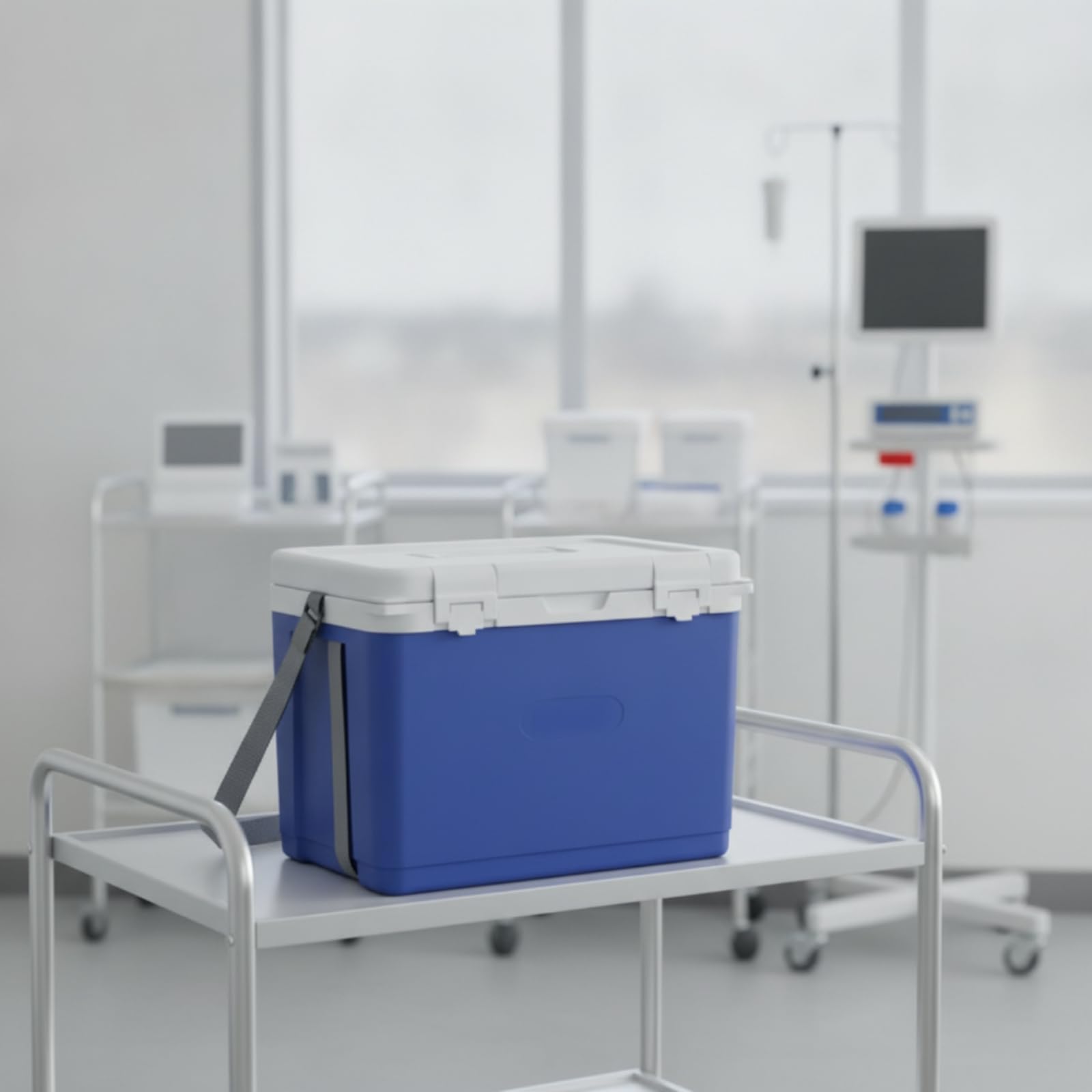 Isolierter Medizinischer, 18L, 18L Blau - Mit Tragegurt - Voll-PU-Isolierung 72h - Mit Verschlussclip - Inklusive Kühlakku