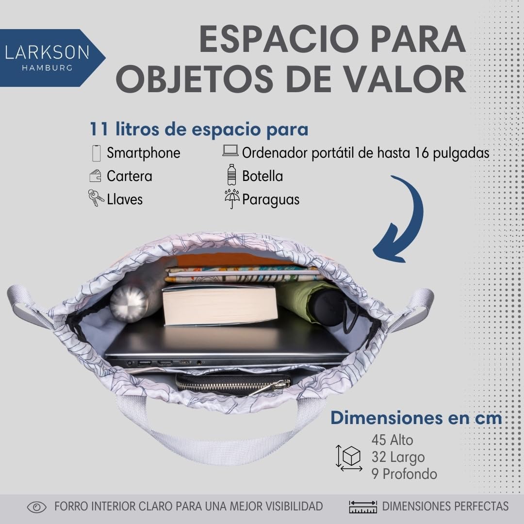 LARKSON Bolso de Deporte para Hombre y Mujer Lila - No 7 - Bolsa para niños con Cordón - Mochila pequeña de tela para el Gimnasio - Material reciclado — view 5