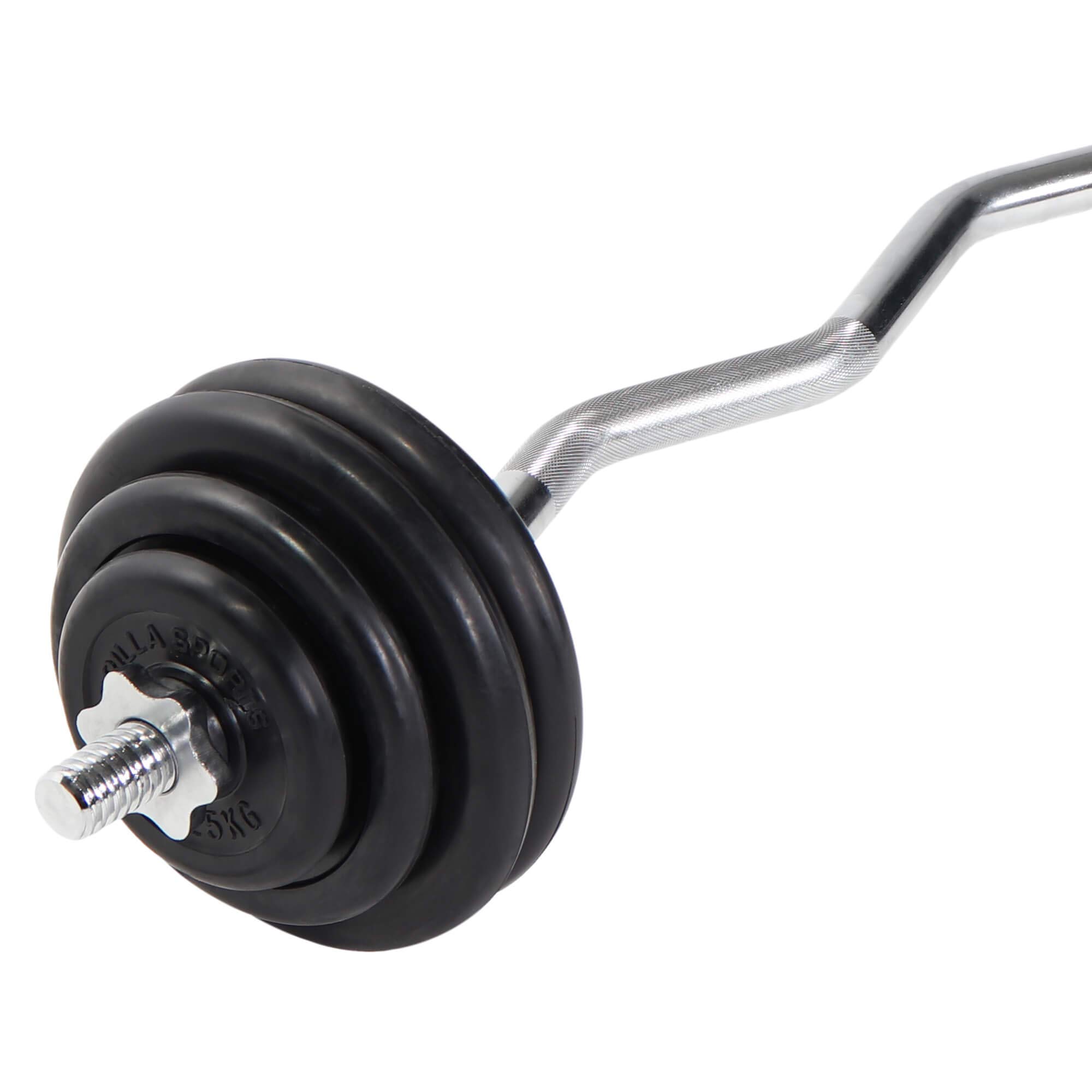 GORILLA SPORTS® Bilanciere Curvo con Pesi - 35kg, Barra Curl EZ 120cm, 8 Dischi in Ghisa Gommato, Chiusura a Vite, Impugnatura Zigrinata, Cromo - Set Bilanciere, Barra Curva, Pesi Palestra