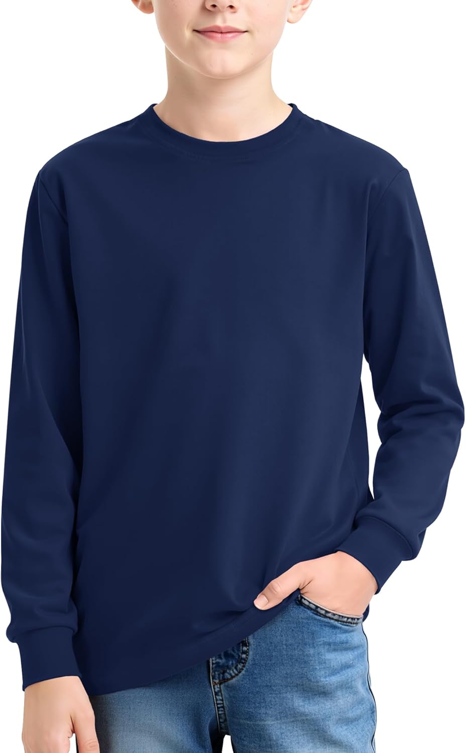 Auranso Boys Long Sleeve Shirts Crewneck Cotton Kids T-Shirts Solid Color Basic Tee Tops