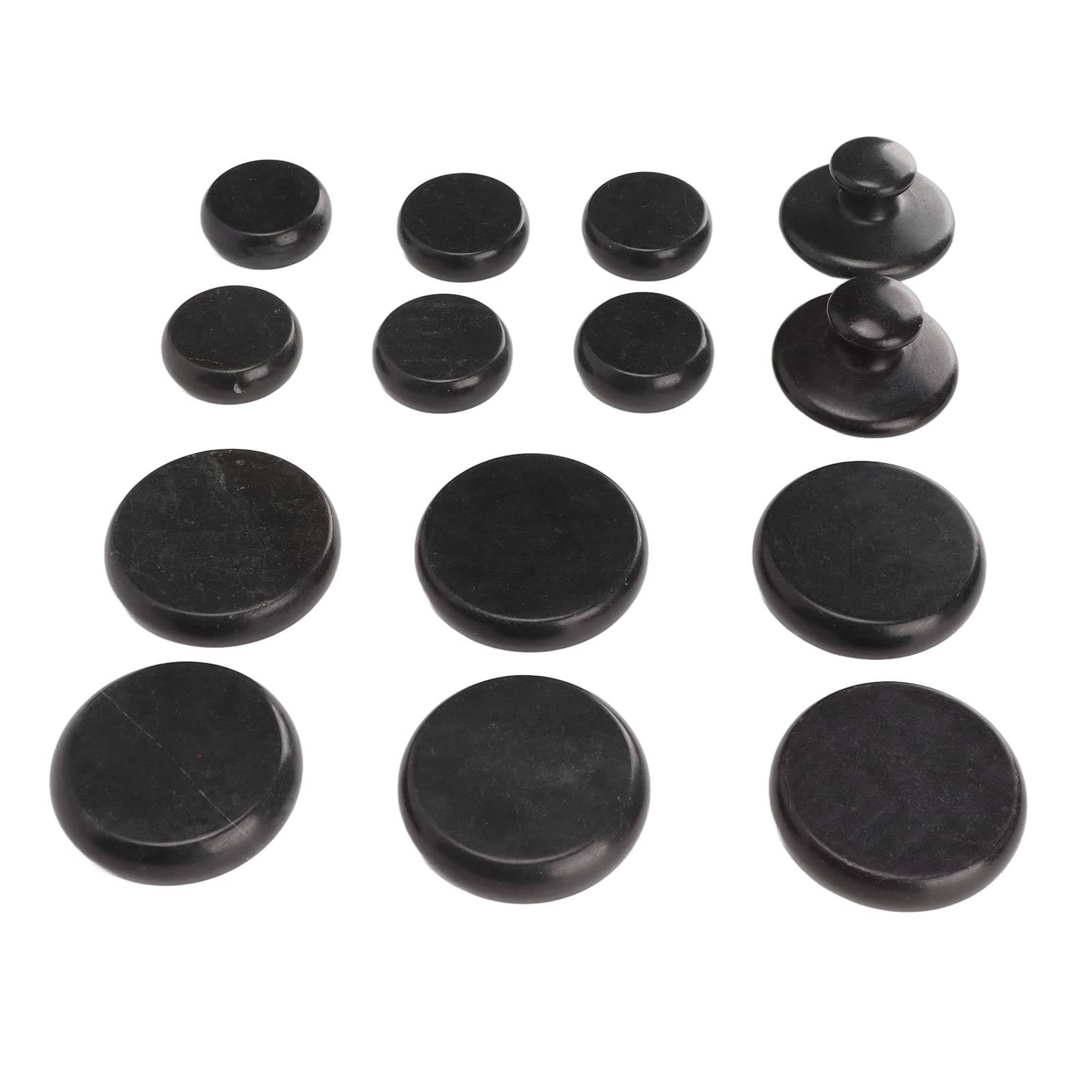 Juego de 14 Piedras de Masaje de Basalto, Piedras Calientes para Terapia de Relajación Muscular con Múltiples Tamaños y Formas, Calentamiento Rápido y Seguro