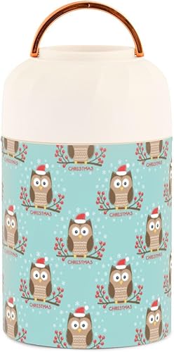 Miniatura 2 de Christmas Owls Blue Food Jar with Spoon Stainless Steel Vacuum Insulated Food Container 17 oz Food Thermos for Lunch