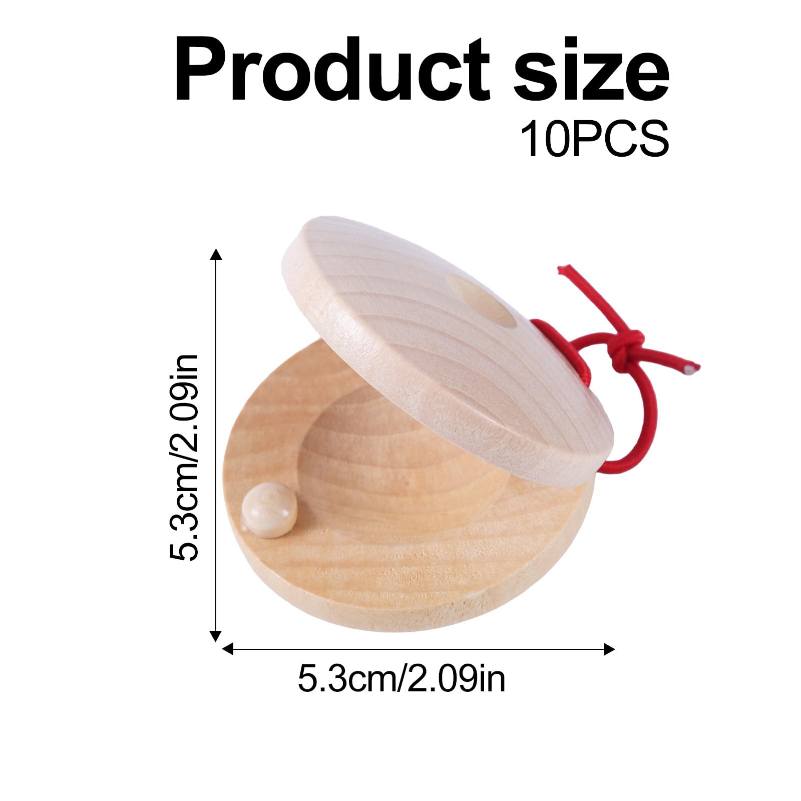 10pcs Wooden Castanets, 2.17in Wooden Finger Castanets Hand Clapper Finger Percussion Rhythm Instrument for Musical Education Fun (Wood Color) - Image 2