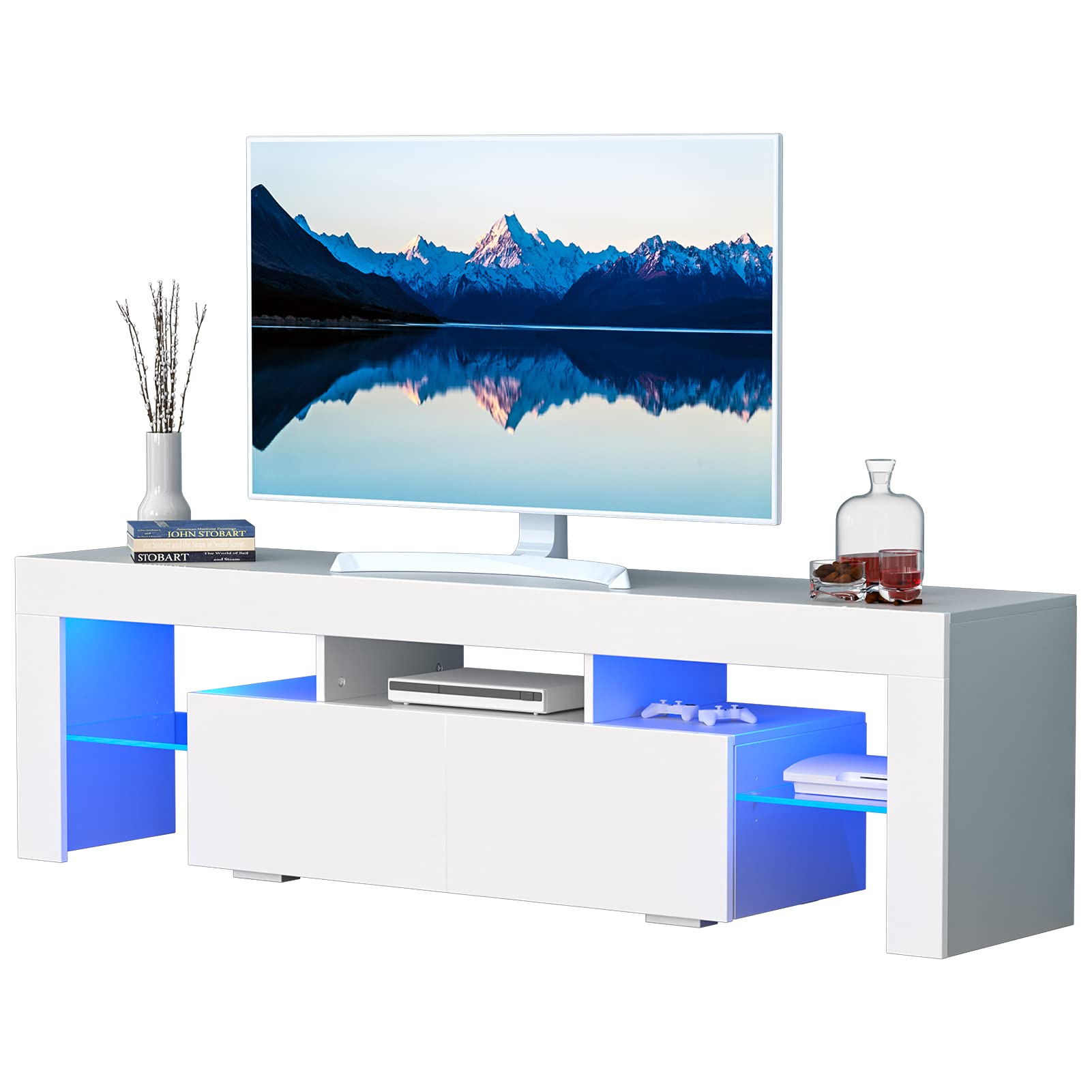 gerFogoo Glossy Led TV Stand Entertainment Center for 55 Inch TV