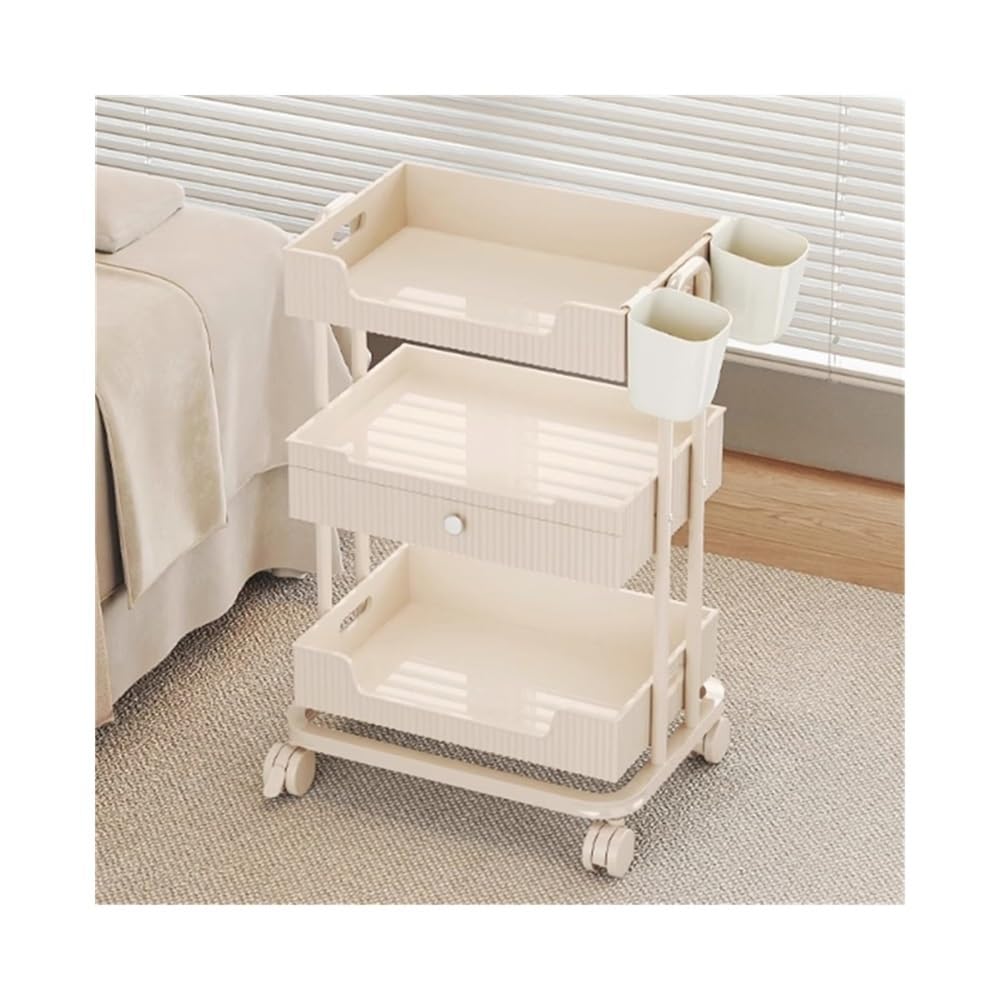 carrello mobile per salone Scaffale portaoggetti for parrucchieri, piccolo carrello for estetica, attrezzature e strumenti specializzati for saloni(Beige)