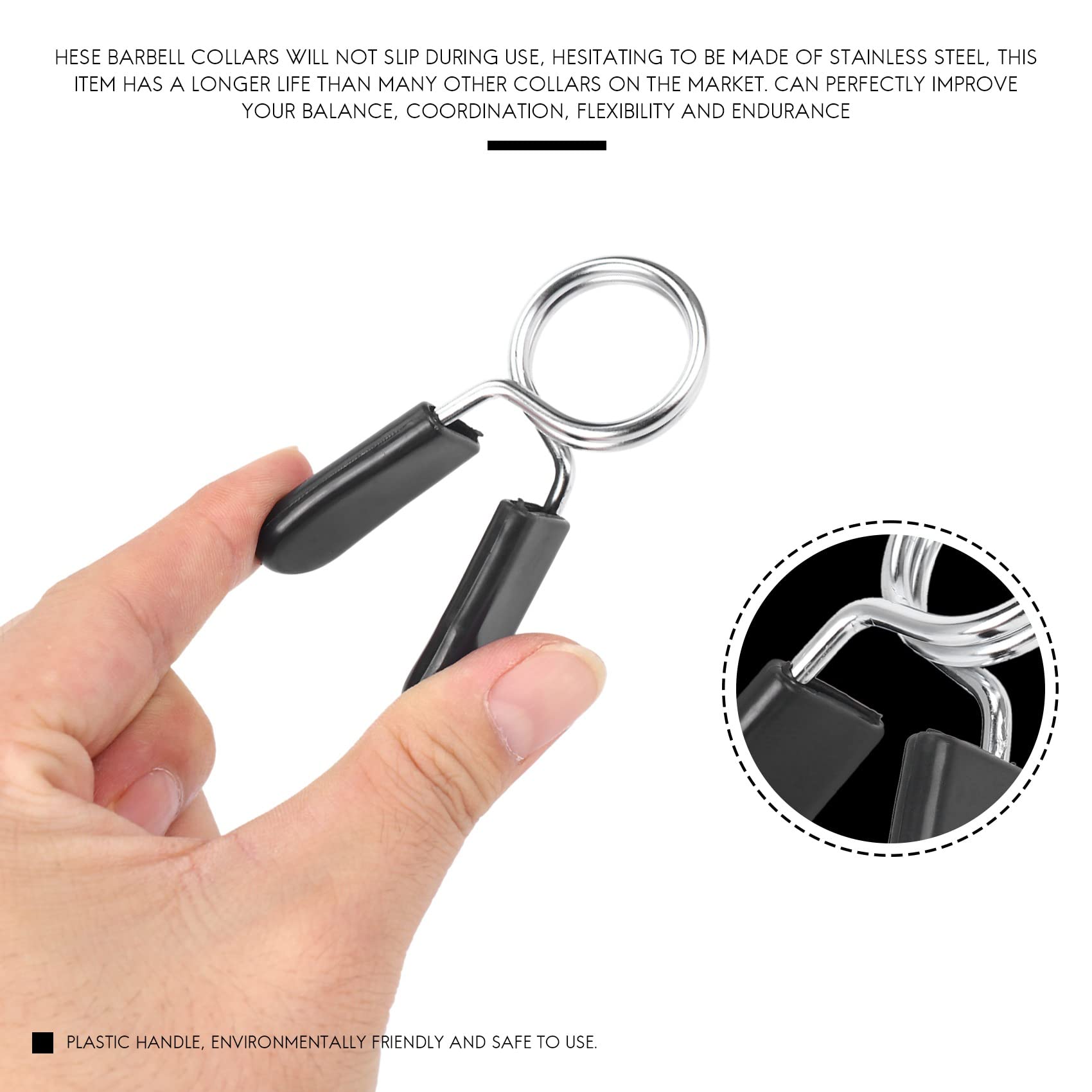 Srutueo 8Pack Dumbbell Spring Collars, Exercise Barbell Clip Clamps for Weight Bar Dumbbells Gym Fitness Training Weight-Lifting, Silver & black