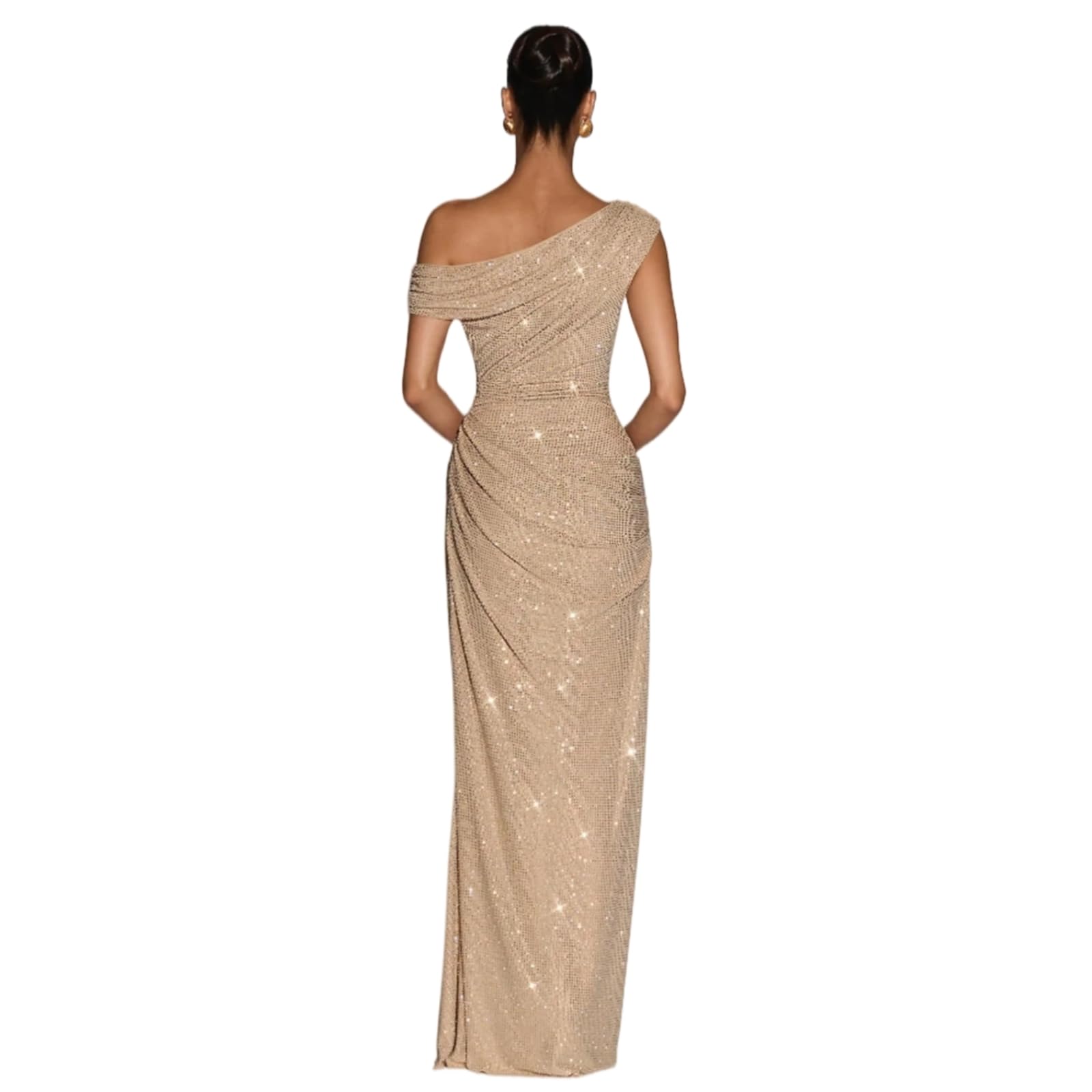 Vestito Chic Lucido Champagne Sirena Abito per Le Donne Elegante Ballo Formale da Sera Festa Occasioni Speciali-champagne-12-floor Length