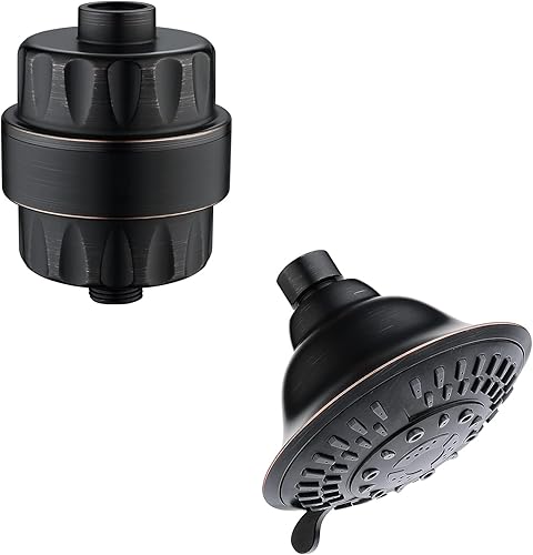 BRIGHT SHOWERS Cabezal de ducha fijo con 5 ajustes de pulverización y filtro de cabezal de ducha a juego