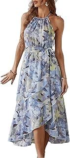 BROVAVE Women's Summer Casual Boho Polka Dot Sundress Halter Neck Flowy Midi Dresses
