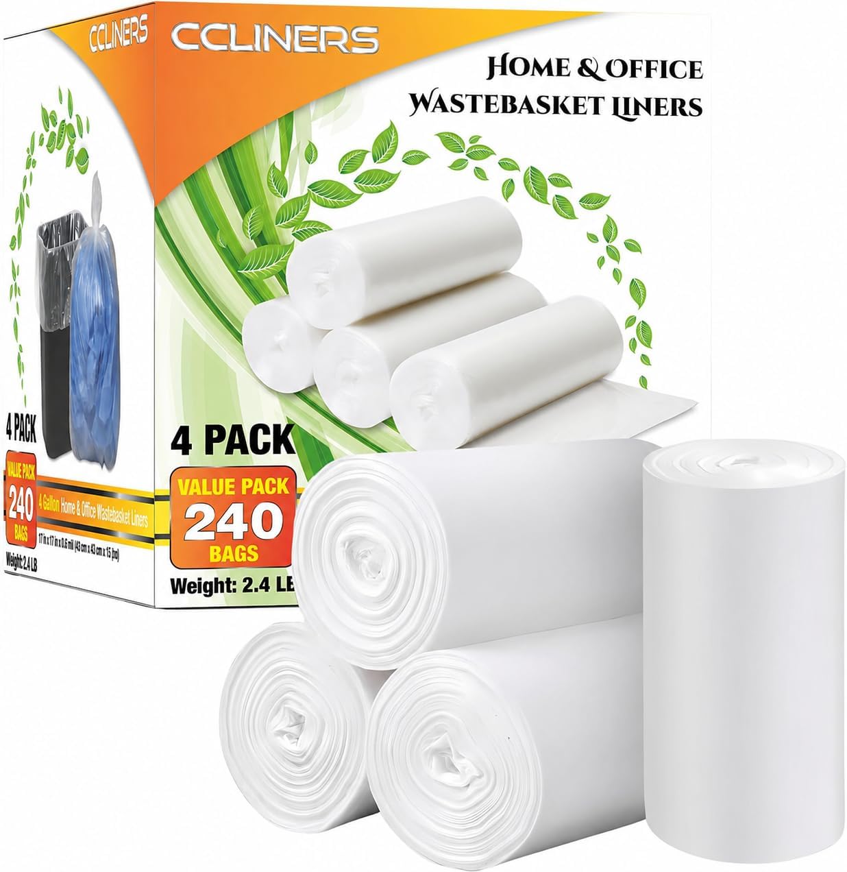 4 Gallon Trash Bags Small Bathroom Garbage Bags Clear Plastic Wastebasket Trash Can Liners for Home and Office Bins, 200 Count