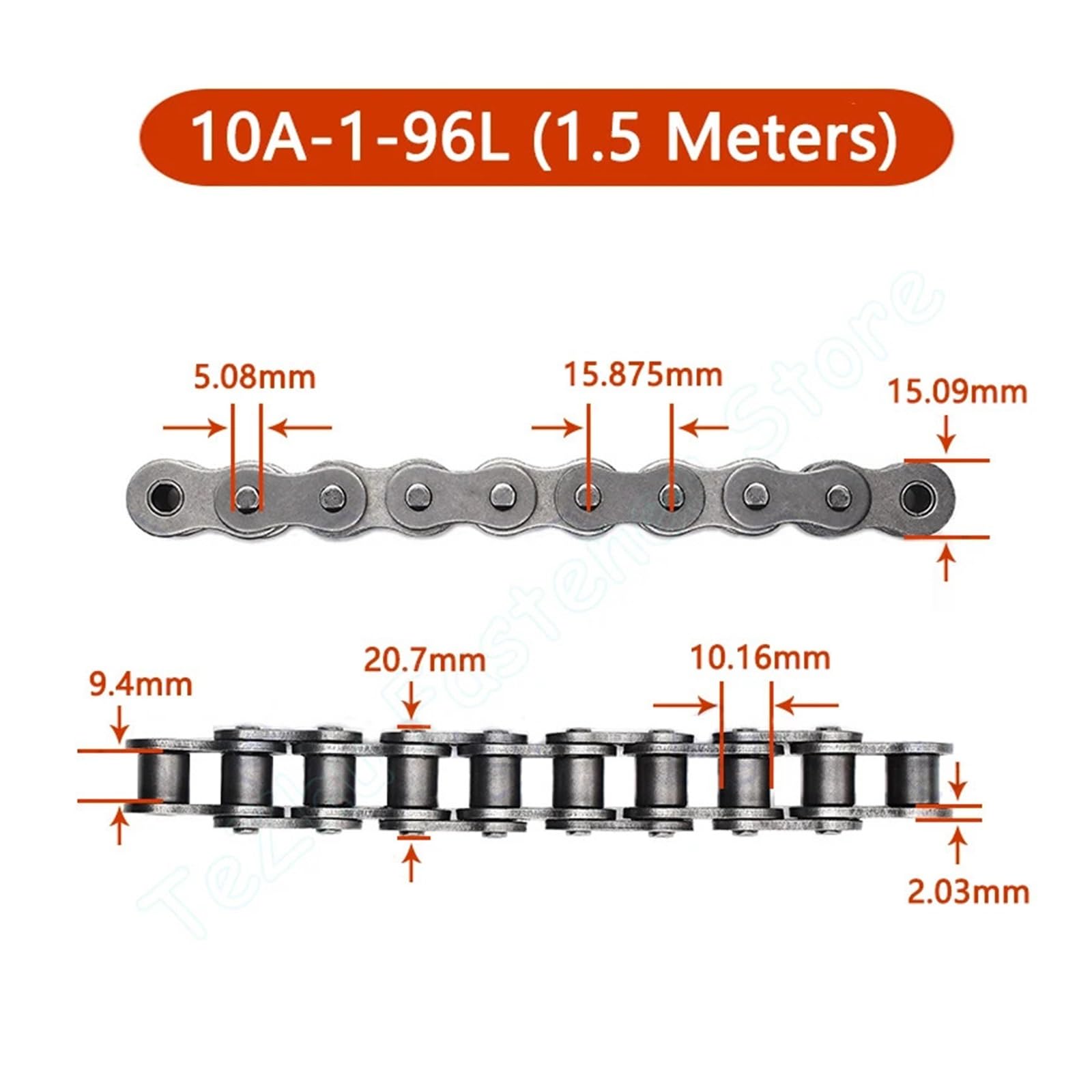 1 Stück 04C 05B 06B 06C 08A 08B 10A 10B Short Pitch Rollenkette Industrieantrieb Einreihige Ketten 1/1,5 Meter | 10A-1-96L(1.5Meter)