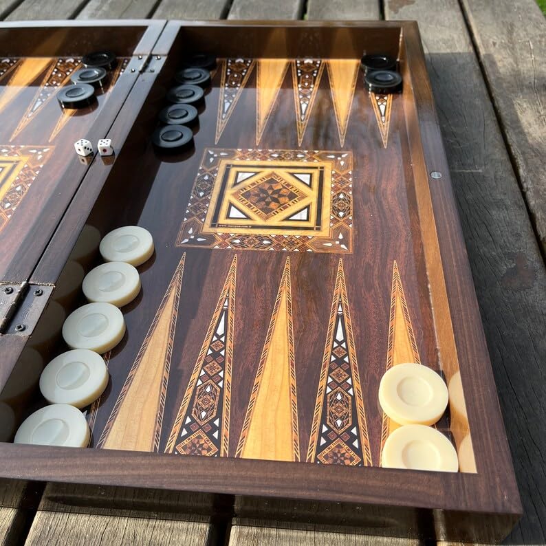 Backgammon grande antiguo de 19 pulgadas para adultos, juego de mesa de madera hecho a mano miniatura 3