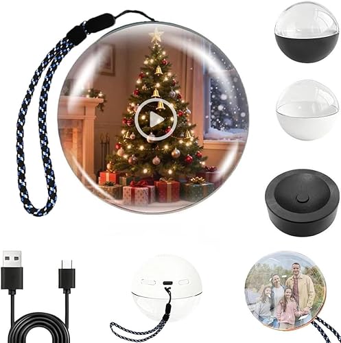 Lámpara de esfera de memoria de Navidad 2026, reproductor de video 3D de bola de cristal de 2.7 pulgadas, videos y fotos cargables personalizados,