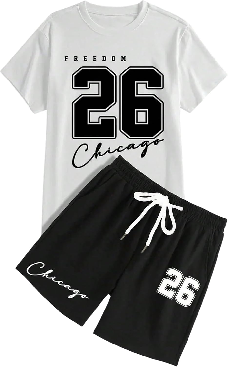 VIPWOLF Men's 2 Piece Set Graphic Print Short Sleeve Baggy T-Shirts and Drawstring Shorts Casual Beach Summer Outfits