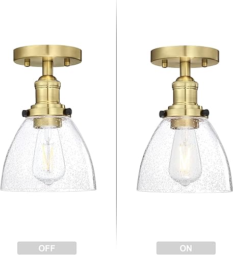 Miniatura 2 de Dolaimi House Industrial Modern - Paquete de 2 lámparas de techo semiempotradas doradas de 6.5 pulgadas, pantalla de cristal transparente, acabado