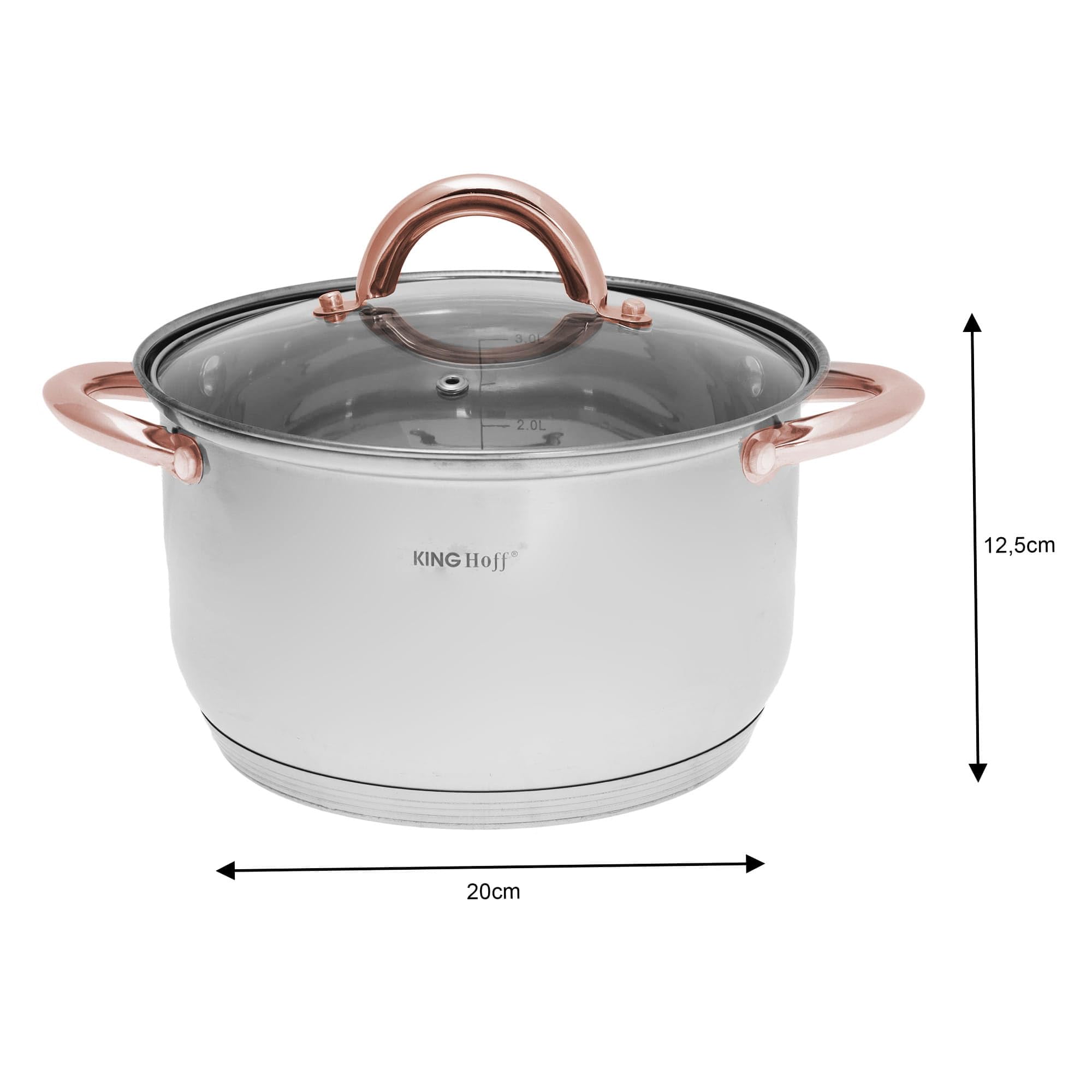 Kinghoff Topfset Induktion 6-teiliges, Kochtopf Set mit Glasdeckel, Kochgeschirr aus Edelstahl außen mattiert, Töpfe Set, Geeignet für alle Herdarten, Spülmaschinenfest, (Rosegold)